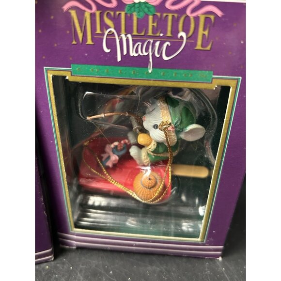 5 Mistletoe Magic Christmas Ornament Orig Boxes Baby Reindeer Train Mouse & Elf - Picture 4 of 16